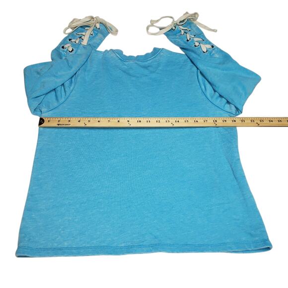 Alternative Lace-Up Sleeve Sweatshirt L Tie-Dye Turquoise Boho Grunge - Picture 5 of 8